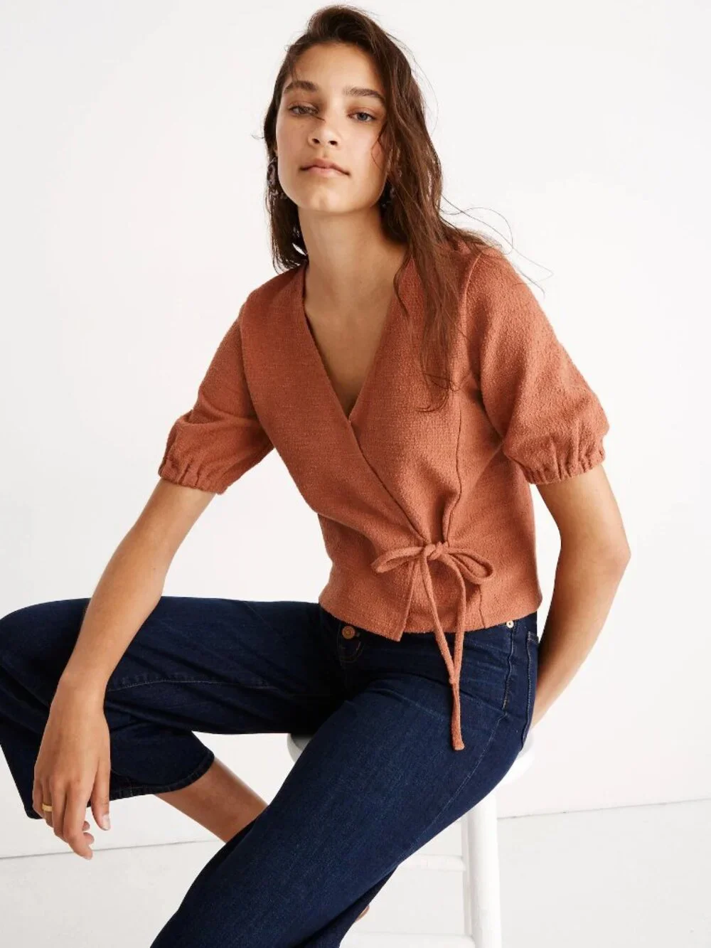 2/$30 Madewell Texture & Thread Puff-Sleeve Wrap Top Sweet Dahlia Small #A3604